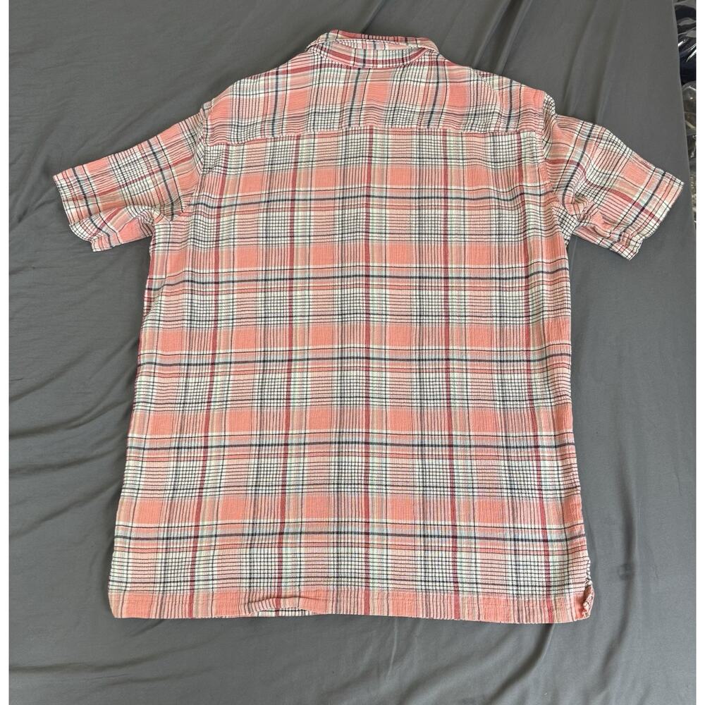 Patagonia A/C Shirt Mens Large Peach Plaid Organic Cotton Crinkle Button Up - Picture 7 of 13